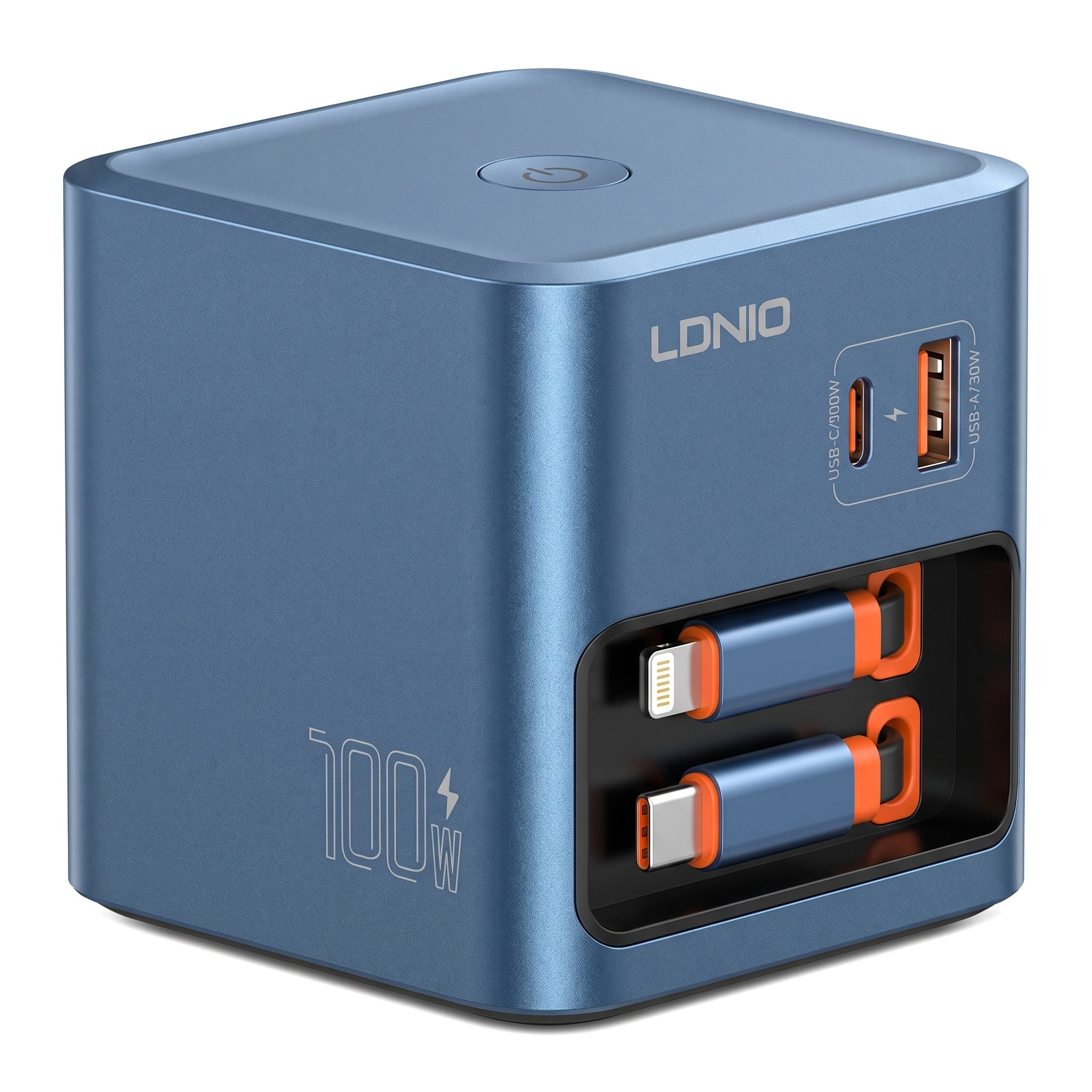 Caricatore GaN 100W PD 3.0 con 2 Cavi USB-C Retrattili Integrati | 2 Porte USB | Ricarica Rapida per Notebook, Smartphone e Tablet - Q16-100W