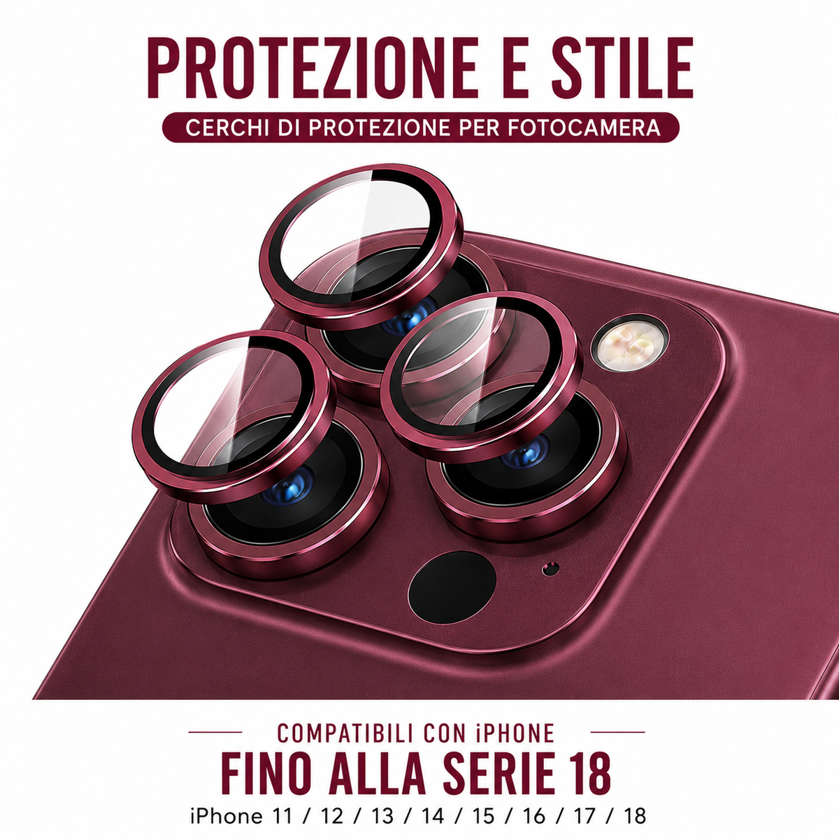 Cerchietti copri-lente effetto metallo per iPhone – Proteggi Obiettivo e Lenti, Design Singolo per Fotocamera - 1021