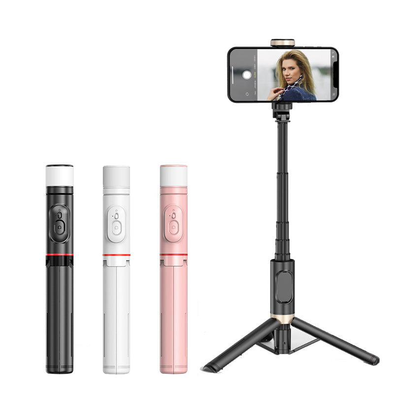 Selfie Stick Mini All-in-One Portatile per Smartphone con Treppiede Integrato, Luce di Riempimento e Telecomando Bluetooth - Q12S
