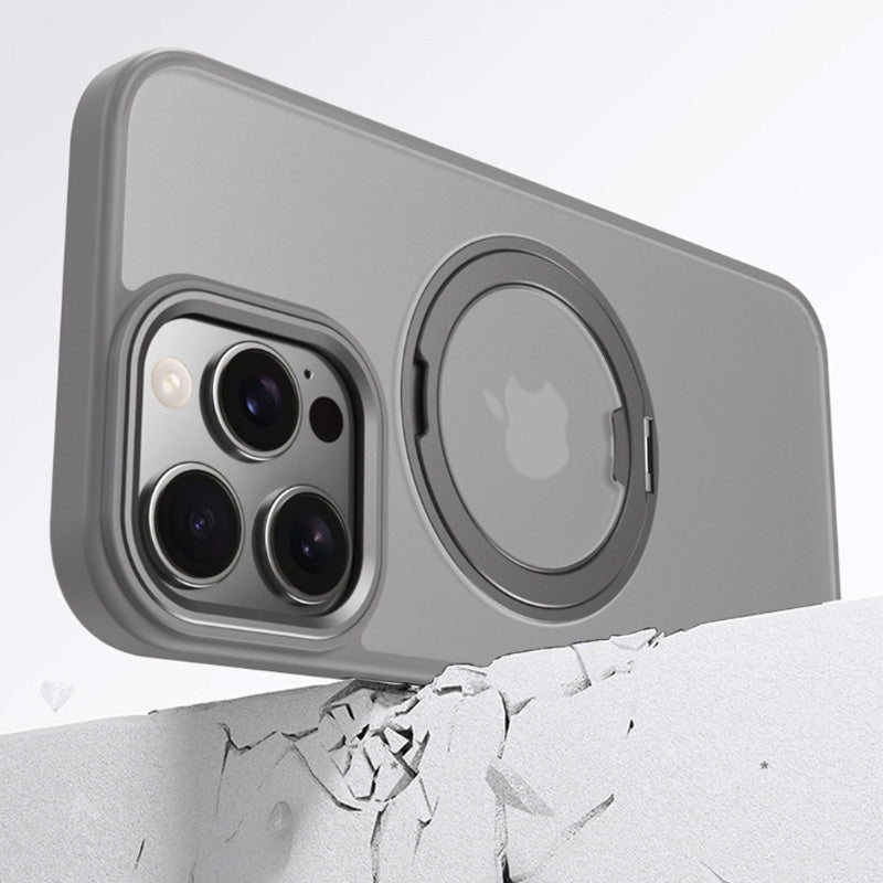 Cover con Supporto Rotante a 360°, Trasparente Effetto Fumé – Bordi Colorati, Compatibile MagSafe - CS05