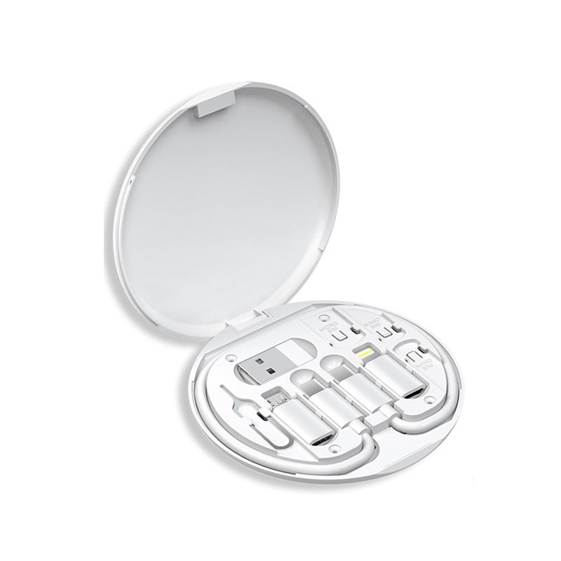 Kit da viaggio 6 in 1 – Scatola portacavi multifunzione con supporto smartphone, ricarica rapida PD 60W, cavo Type-C, adattatori Lightning/Micro USB/USB, spillo SIM incluso