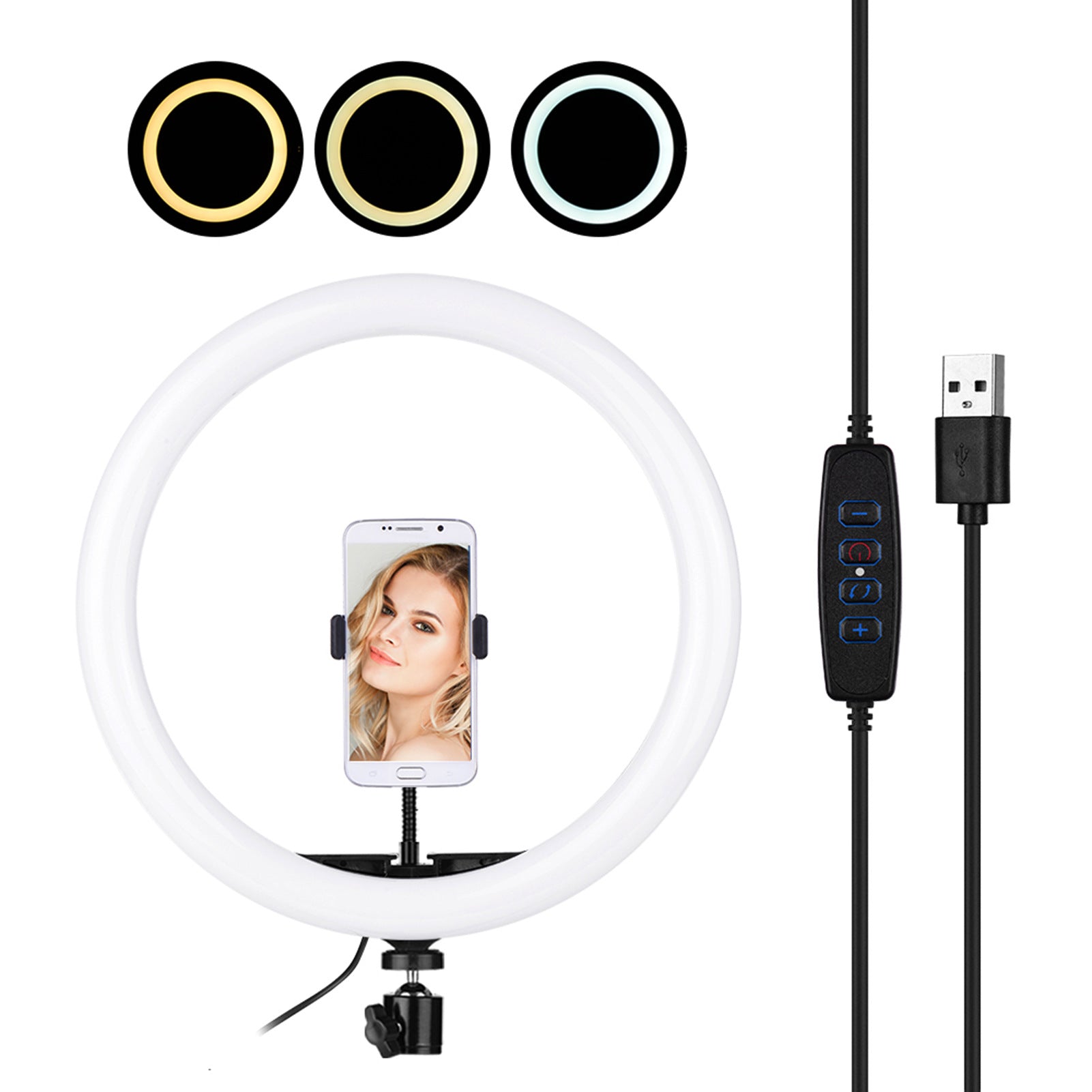 LED Ring Light da 10" con Treppiede Regolabile fino al 210cm e supporto telefono incluso – Ideale per Live Streaming, Video e Make-up - LC-010