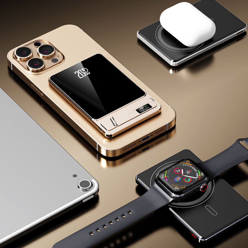 Power Bank MagSafe super sottile 3 in 1 | Ricarica rapida 20W PD + Wireless 15W | 5000mAh ultraleggero in alluminio con supporto – F15-5K