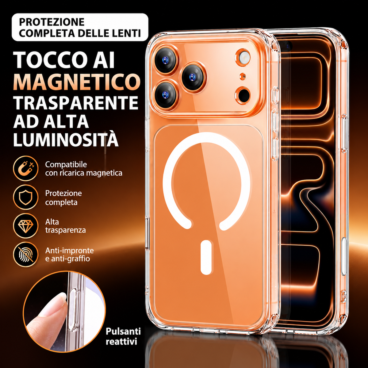Cover Trasparente PC + TPU per iPhone – Antiurto, Anti ingiallimento ,Anti-Impronte e Anti-Graffio, Alta Trasparenza, Compatibile con MagSafe – 1110