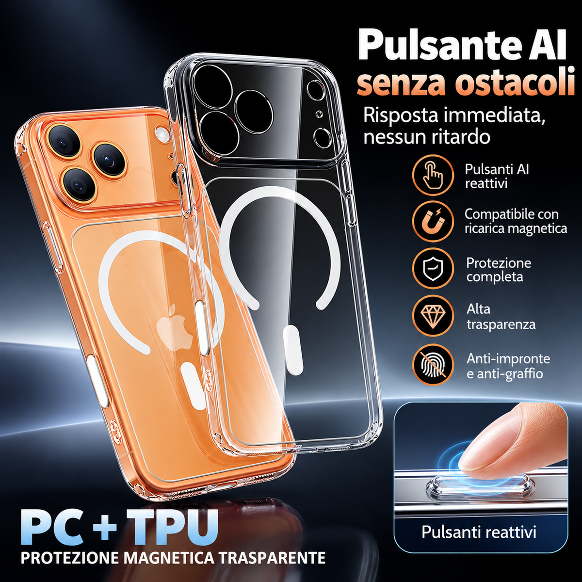Cover Trasparente PC + TPU per iPhone – Antiurto, Anti ingiallimento ,Anti-Impronte e Anti-Graffio, Alta Trasparenza, Compatibile con MagSafe – 1110