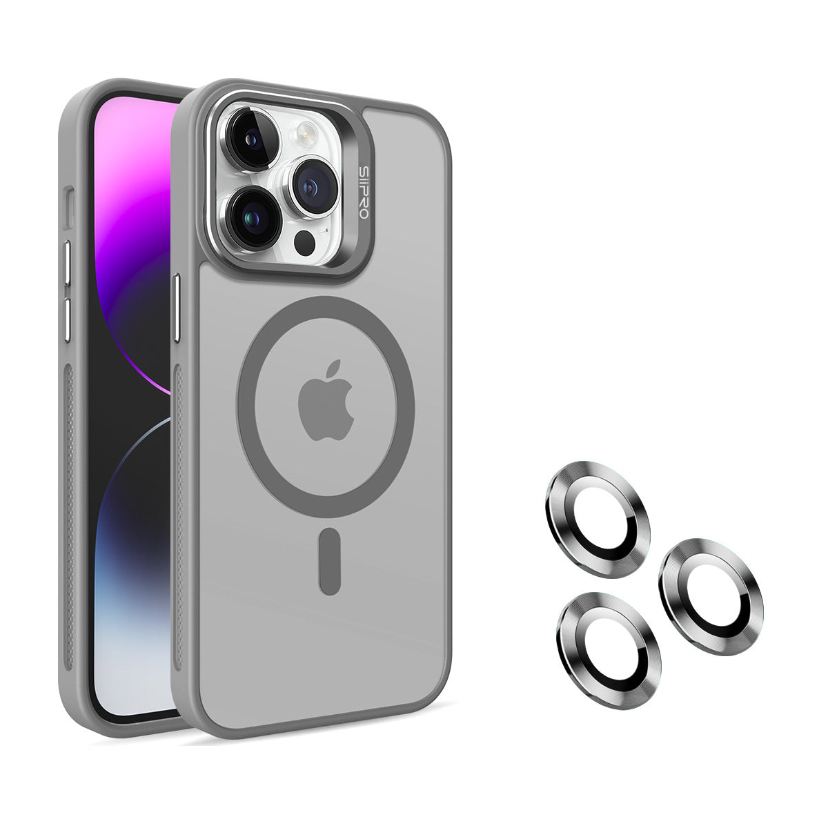 Cover iPhone con Supporto Fotocamera Integrato – Trasparente Fumé, Compatibile MagSafe, Mod. 7011