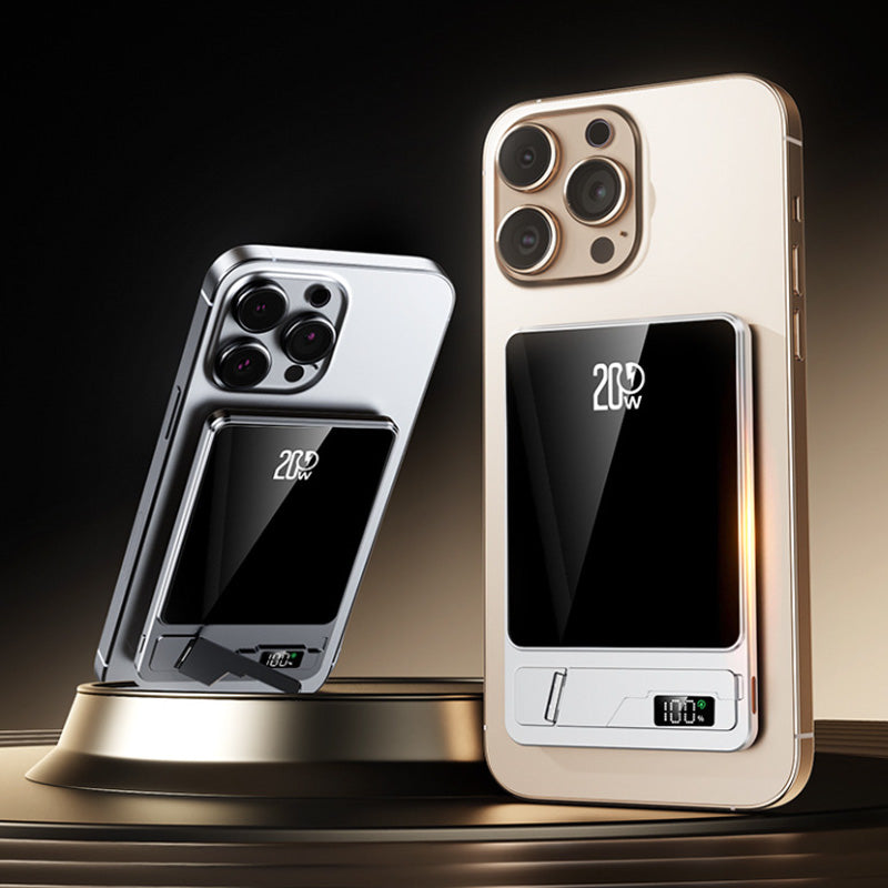 Power Bank MagSafe super sottile 3 in 1 | Ricarica rapida 20W PD + Wireless 15W | 5000mAh ultraleggero in alluminio con supporto – F15-5K