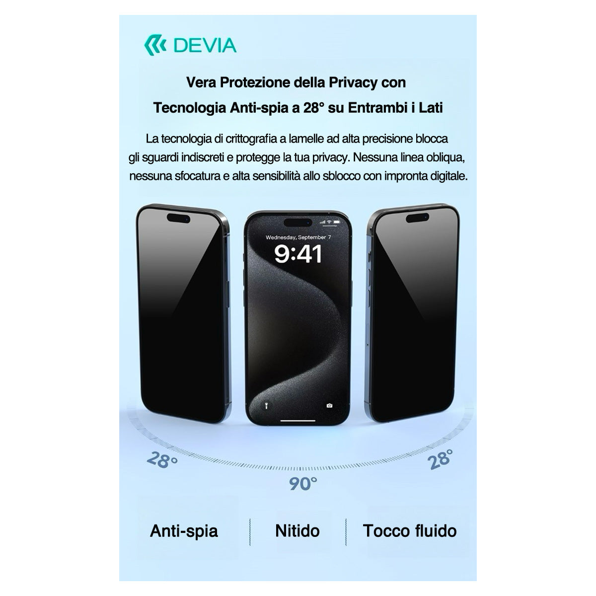 Devia pellicola in TPU Soft privacy lucida - effetto privacy a 28° - delicato per gli occhi - R213