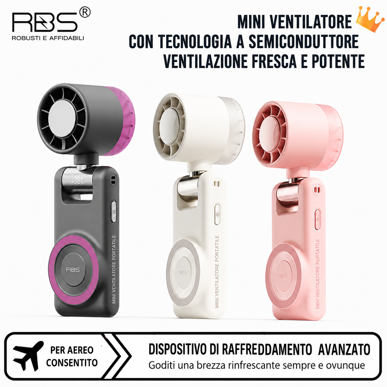 Ventilatore Portatile USB con sistema di Raffreddamento a Semiconduttore | Magnetico con Supporto Pieghevole 180° | Mini Ventilatore Ricaricabile 3600mAh | 100 Livelli di Velocità | Display Digitale -GT22