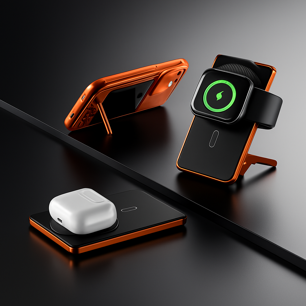 Power Bank MagSafe super sottile 3 in 1 | Ricarica rapida 20W PD + Wireless 15W | 5000mAh ultraleggero in alluminio con supporto – F15-5K