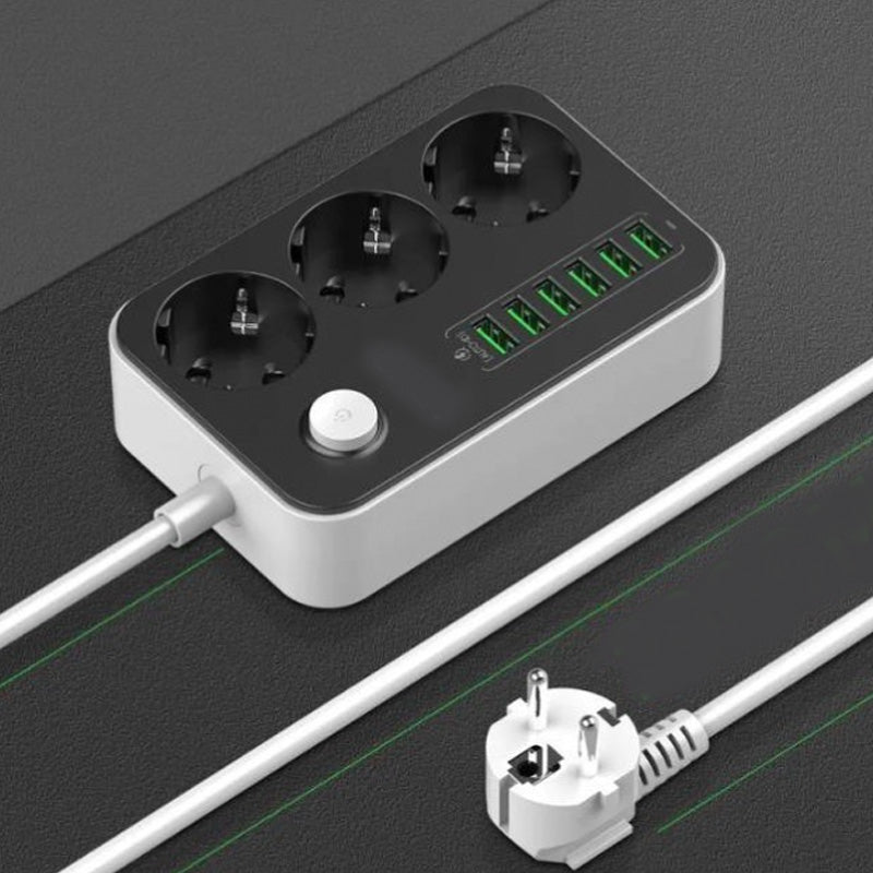 Multipresa 3 Prese + 6 USB con Interruttore – Cavo 3 m, Spina UE, Ricarica 3.4A - SE3631-3M