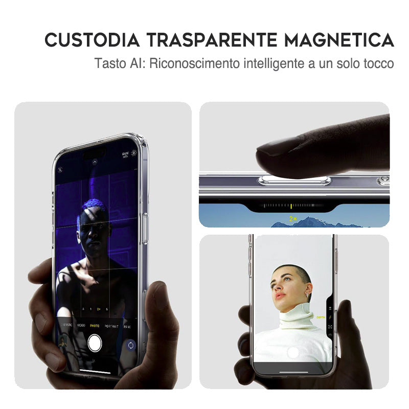 Custodia Trasparente Magnetica con Tasto AI Laterale per iPhone 16 / 16 Plus / 16 Pro / 16 Pro Max – CS03