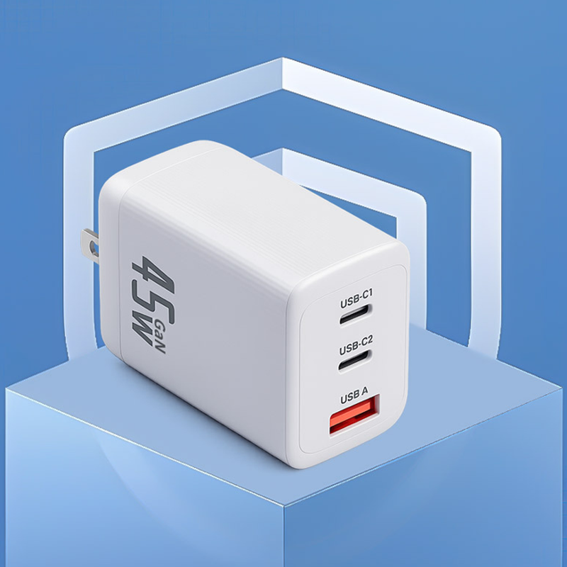 Caricatore Rapido 45W GaN PD 3.0 | 2 USB-C + 1 USB-A per Smartphone, Tablet e Notebook - ZCD-45W