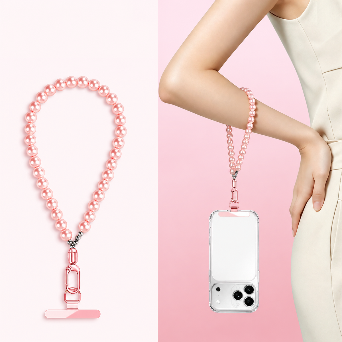Laccetto per Cellulare con Perline Decorative – Cordino da Polso Elegante con Moschettone e Piastrina Sottile da 0,18 mm, Accessorio Fashion per Smartphone e Borsa-LC05