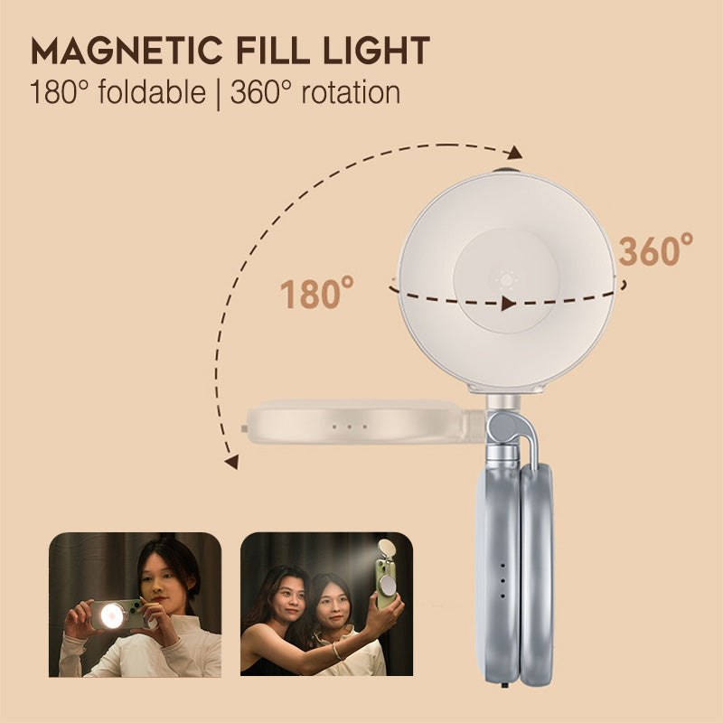 Luce Selfie Magnetica per Smartphone – Ring Light LED Bellezza, 3 Temperature Colore Regolabili, Portatile Pieghevole con Specchio - S5