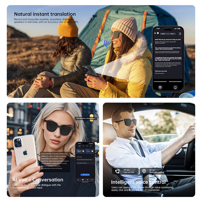 Occhiali da Sole Bluetooth Intelligenti – Audio Open-Ear, Microfono Integrato, Controllo Touch, Protezione UV, Design Unisex - HY1001/HY1002/HY1008