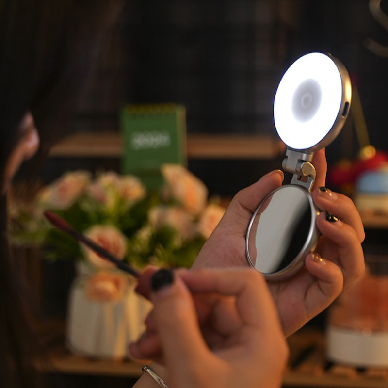 Luce Selfie Magnetica per Smartphone – Ring Light LED Bellezza, 3 Temperature Colore Regolabili, Portatile Pieghevole con Specchio - S5