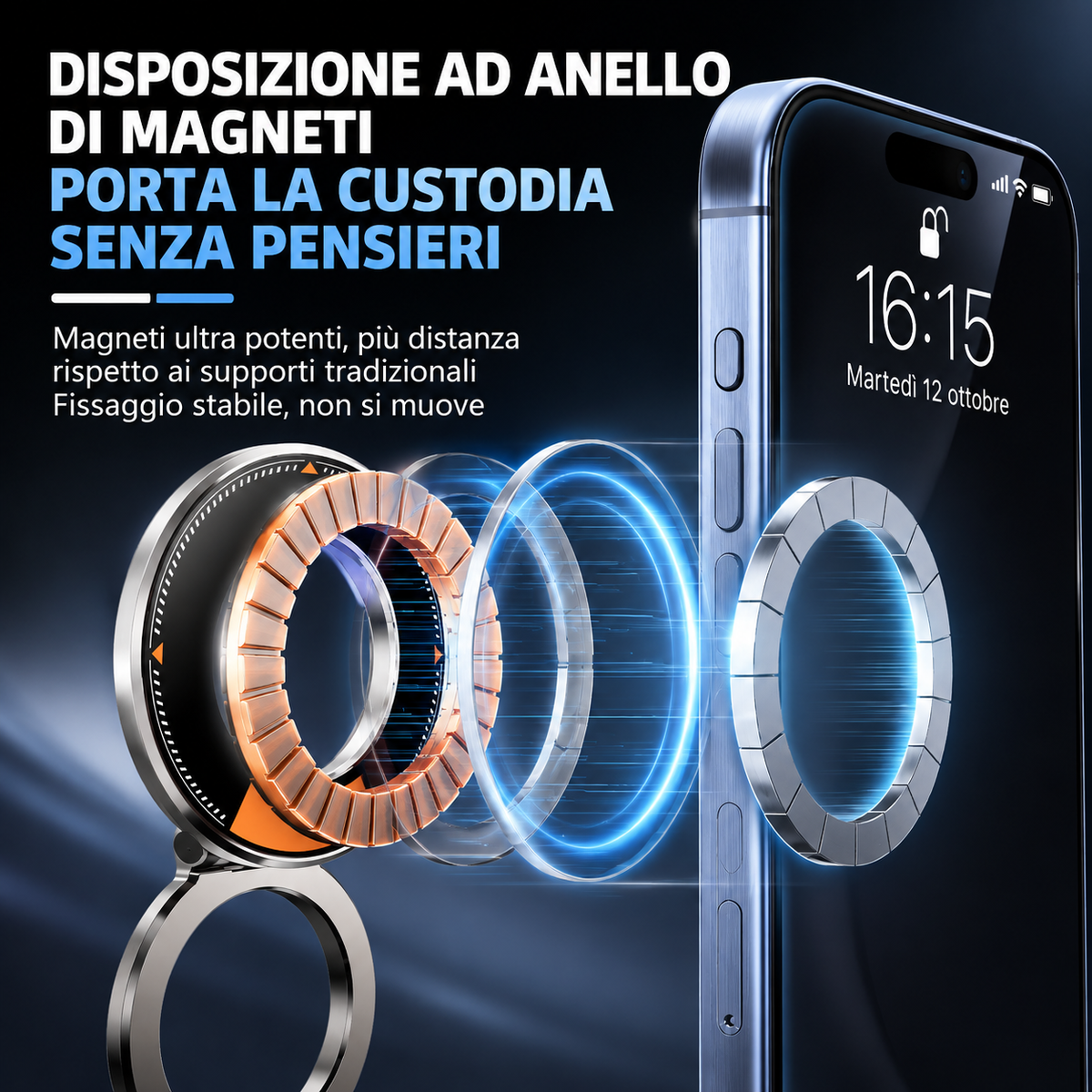 Supporto Magnetico per Smartphone N52 con Ventosa – Pieghevole, Rotazione 360°, Regolazione Multi-Angolo per Auto, Casa e Ufficio - SD07