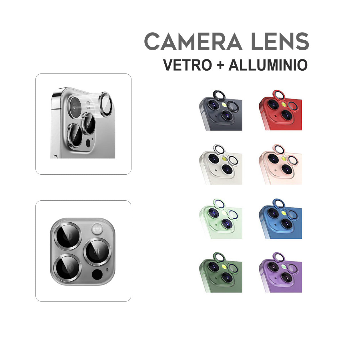 Cerchietti copri-lente effetto metallo per iPhone - 1021