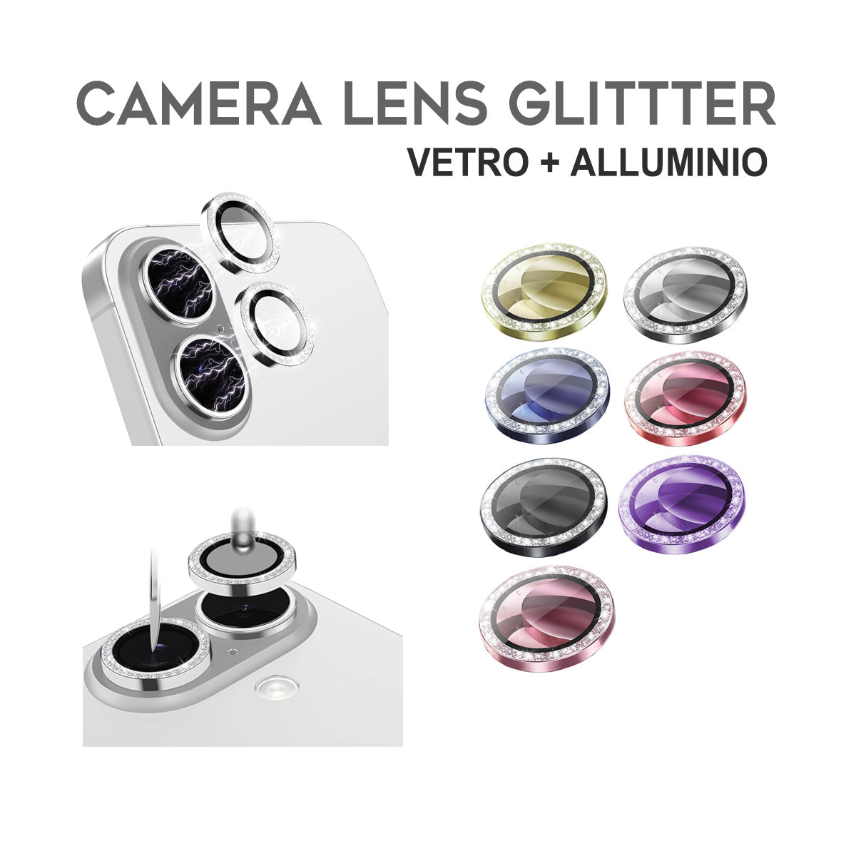 Cerchietti copri-lente effetto Glitter per iPhone - 1022