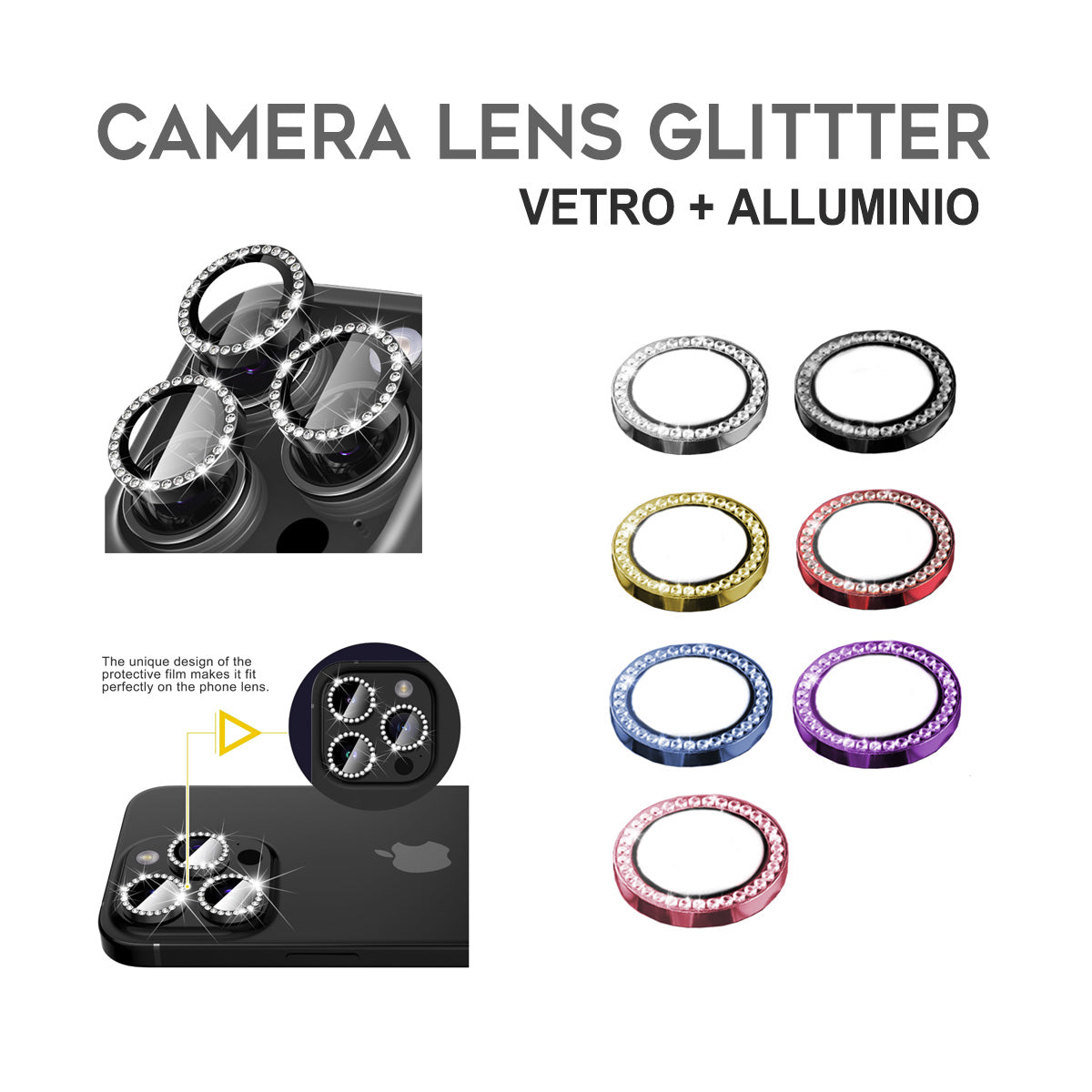Cerchietti copri-lente con Brillantini per iPhone