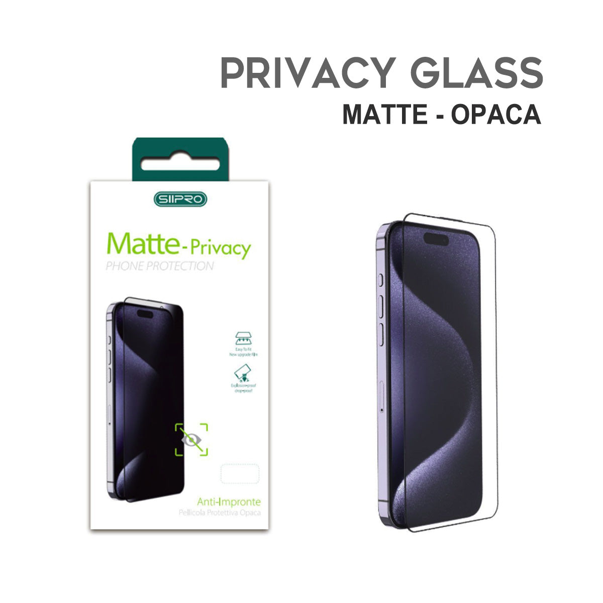 Pellicola in vetro temperato 3D per iPhone-Privacy opaca