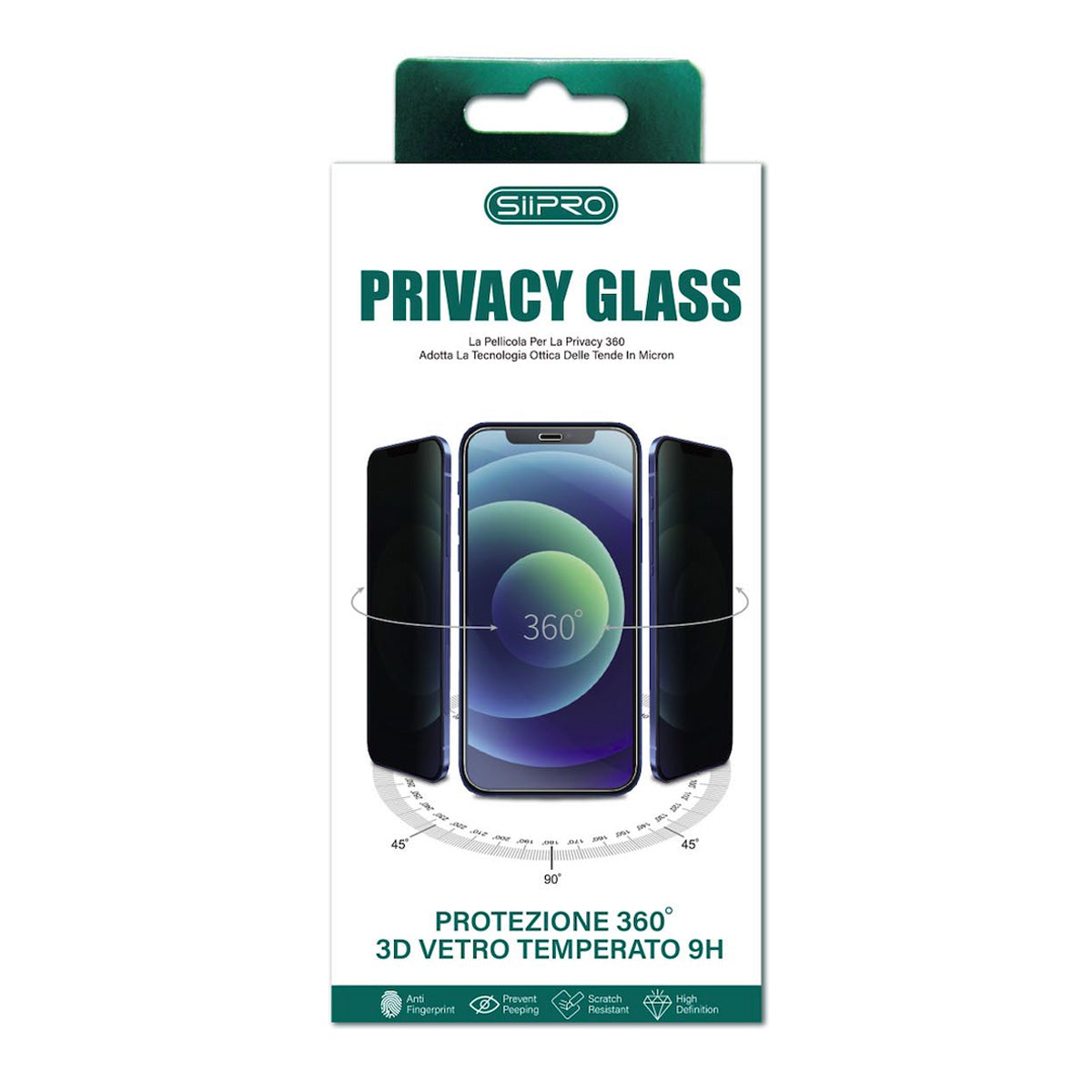 Pellicola in vetro temperato 3D per iPhone- Privacy lucida - 1090