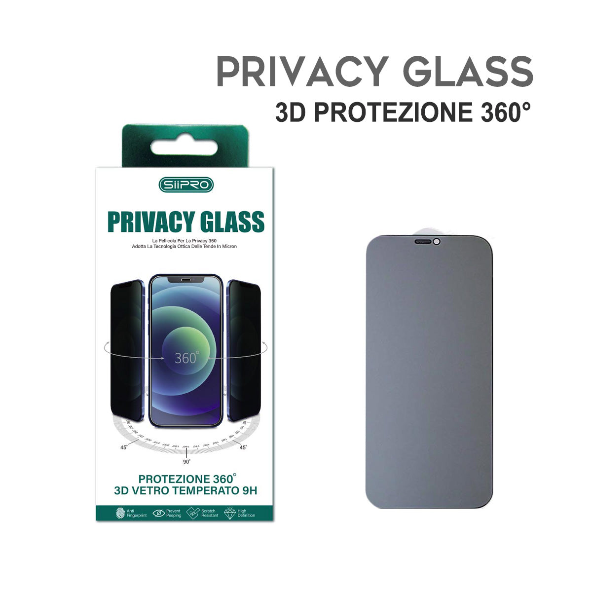 Pellicola in vetro temperato 3D per iPhone- Privacy lucida - 1090