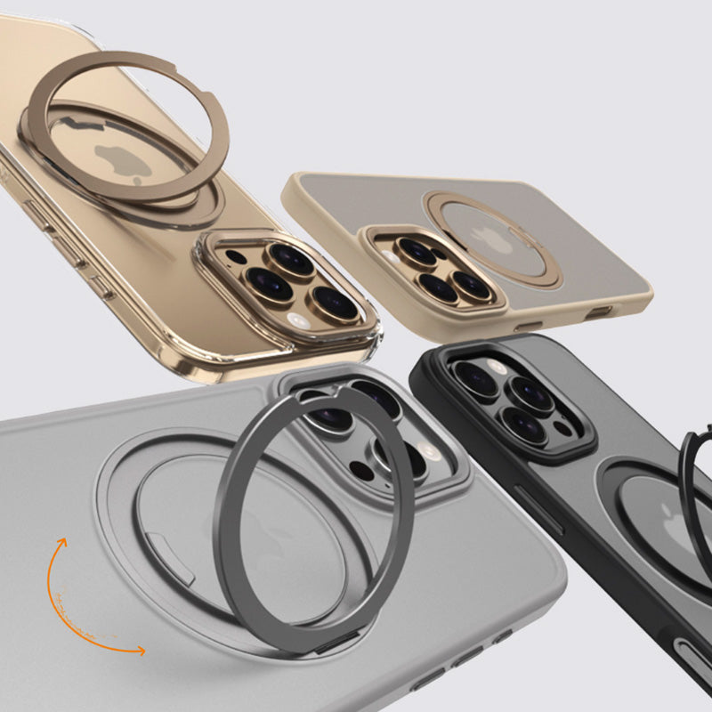 Cover con Supporto Rotante a 360°, Trasparente Effetto Fumé – Bordi Colorati, Compatibile MagSafe - CS05