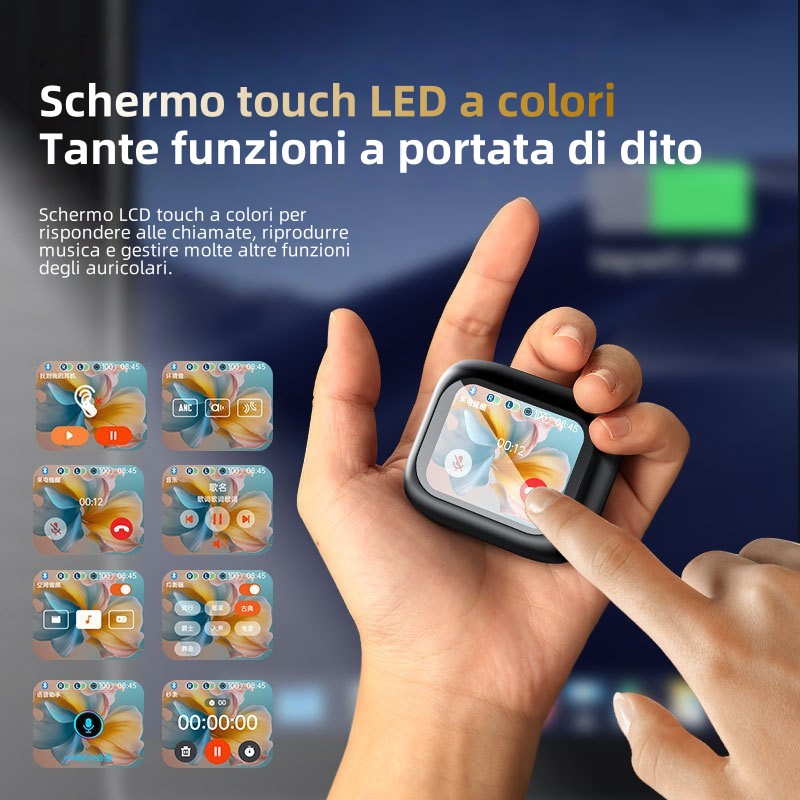 Auricolari Bluetooth LX10 con Schermo LED a Colori | Traduzione AI, Cancellazione Attiva del Rumore & Controllo Touch Intelligente M6