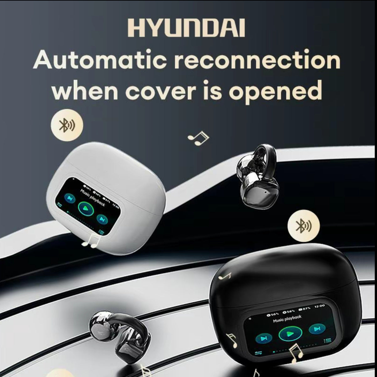 Auricolari HYUNDAI HY-C02 con Traduzione AI | Clip ad Orecchio, Schermo a Colori & Tecnologia a Conduzione Ossea G08