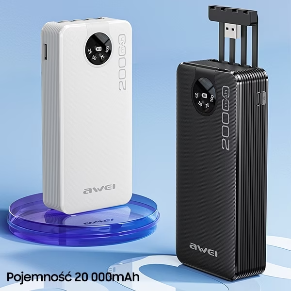 Awei P134K Power Bank 20000mAh | 4 Cavi Integrati | Ricarica Rapida | Display LED | Ultra Slim & Portatile