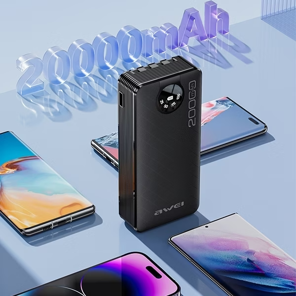 Awei P134K Power Bank 20000mAh | 4 Cavi Integrati | Ricarica Rapida | Display LED | Ultra Slim & Portatile