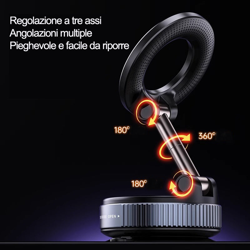 Supporto Magnetico Smartphone con Ventosa a Vuoto |Super Stabile | Pieghevole e Salvaspazio | Perfetto per Auto, Tavolo, Muro, Vetro - SH93