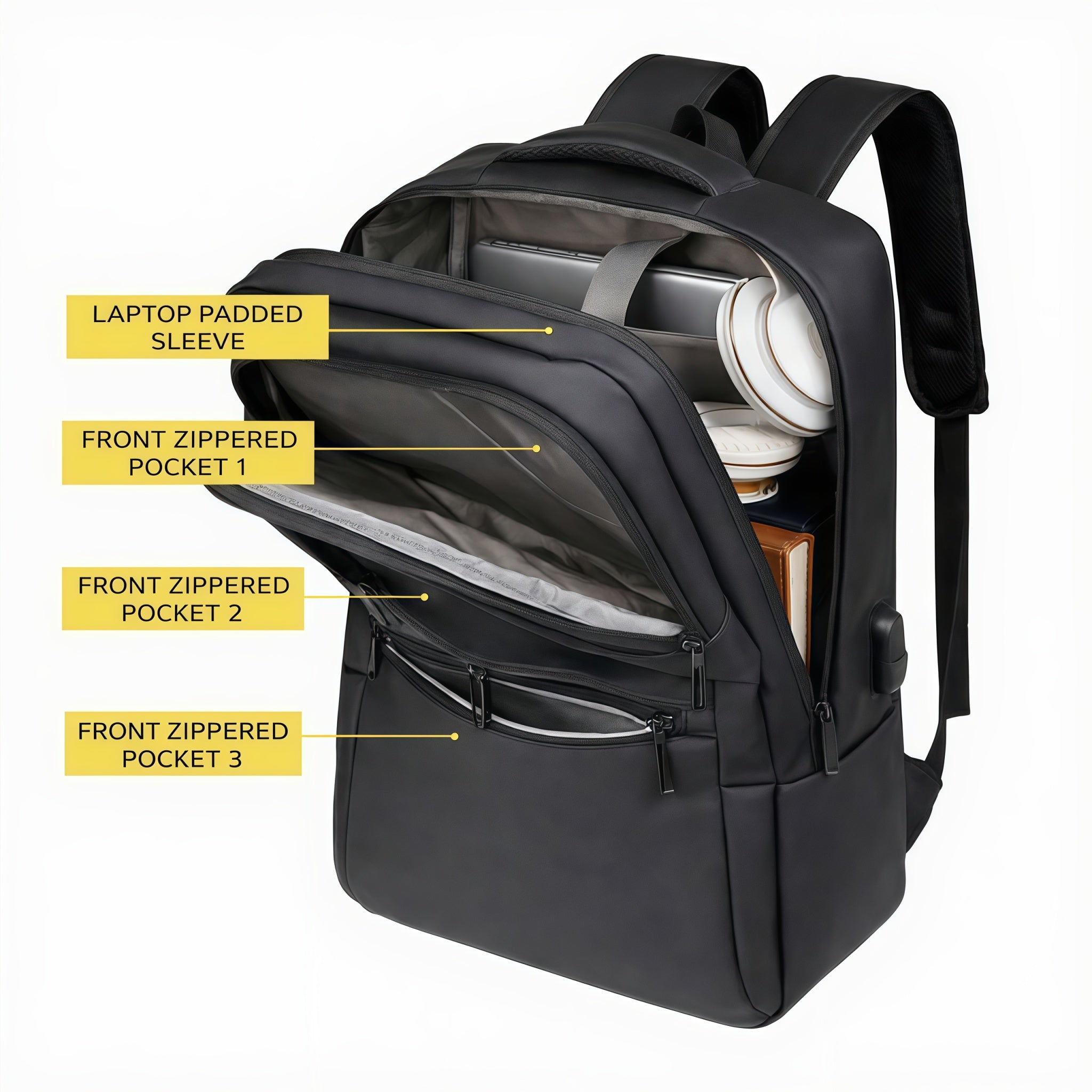 Zaino Business Multifunzionale per Viaggi, Pendolarismo, Lavoro e Uso Quotidiano, con Ricarica USB, Impermeabile, Riflettente e Scomparti Multipli - 2223