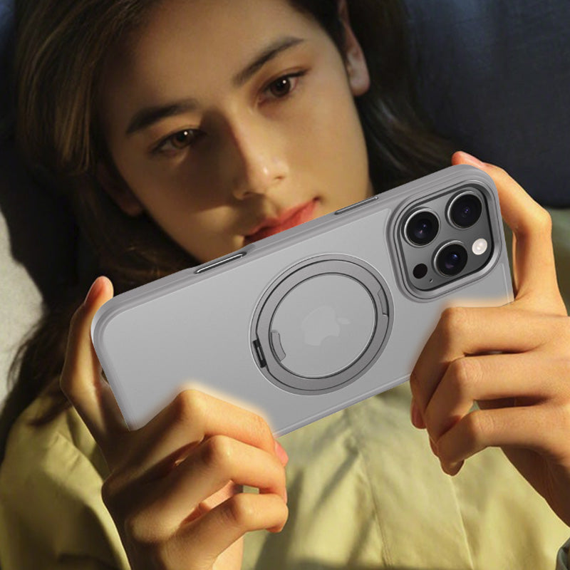Cover con Supporto Rotante a 360°, Trasparente Effetto Fumé – Bordi Colorati, Compatibile MagSafe - CS05
