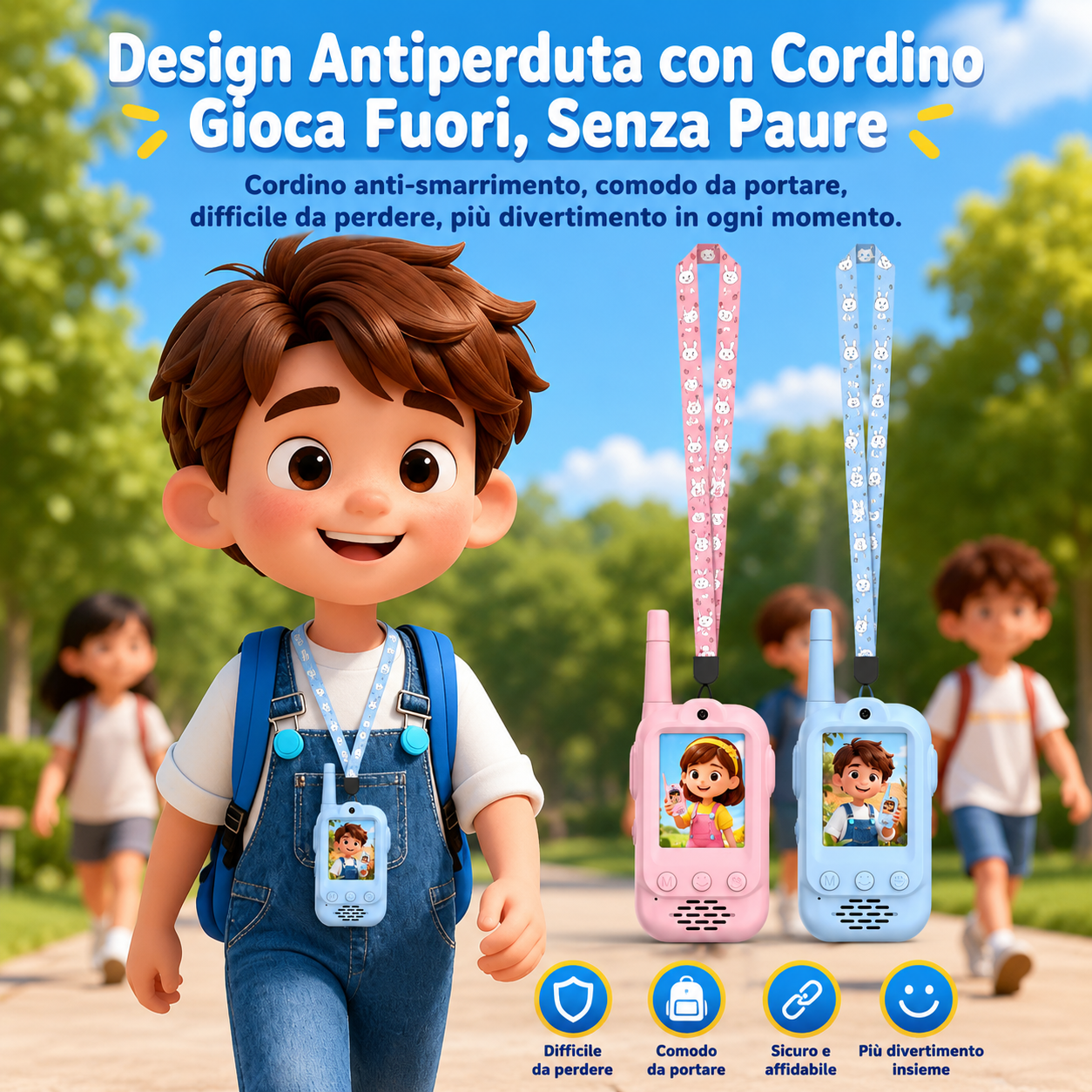Walkie Talkie Video Smart per Bambini Connessione Wireless Doppia Videochiamata HD Schermo IPS Ricarica Type-C Batteria a Lunga Durata Audio HD-M008