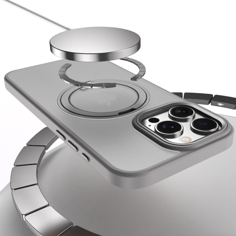 Cover con Supporto Rotante a 360°, Trasparente Effetto Fumé – Bordi Colorati, Compatibile MagSafe - CS05