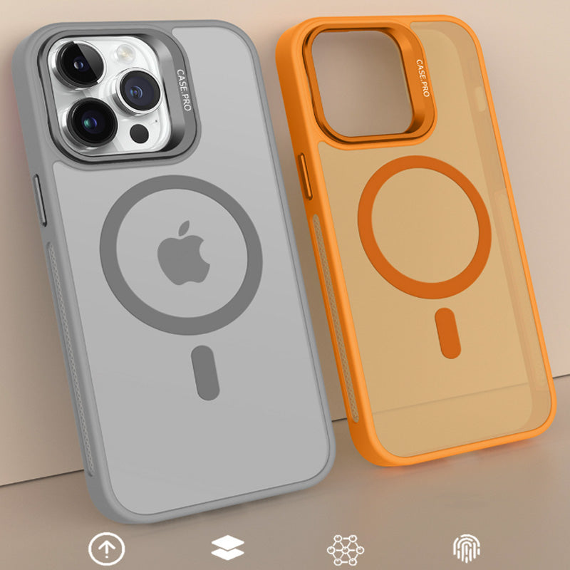 Cover iPhone con Supporto Fotocamera Integrato – Trasparente Fumé, Compatibile MagSafe, Mod. 7011