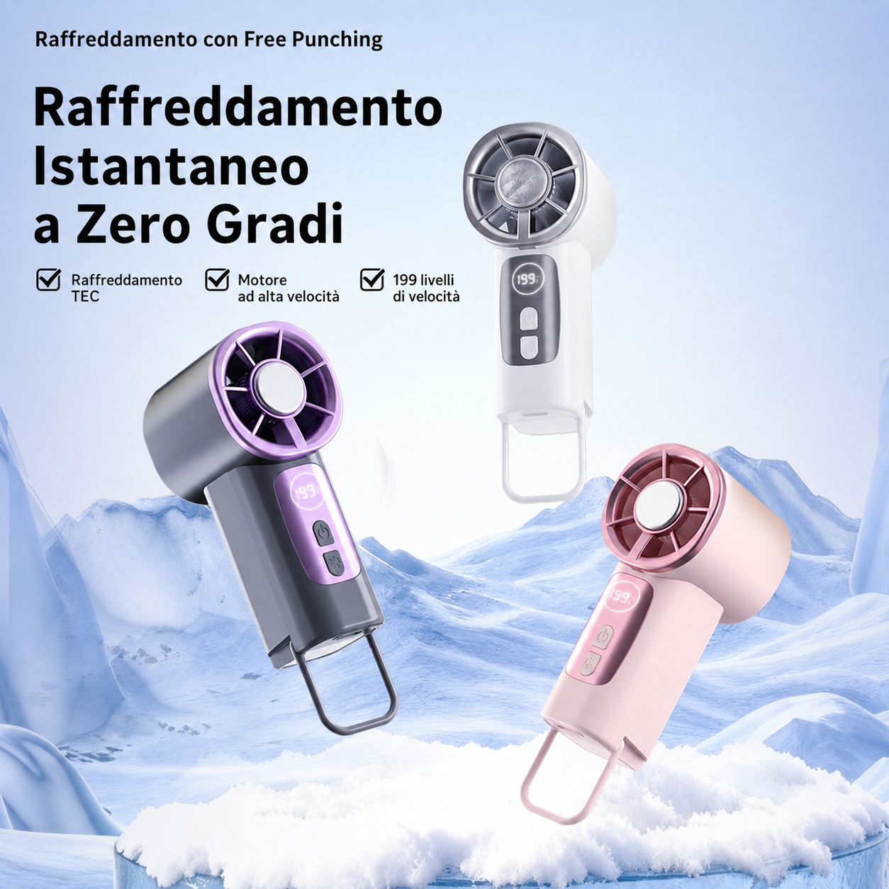 Ventilatore Mini Portatile con Raffreddamento a Semiconduttore | 199 Livelli di Velocità | Tecnologia TEC Effetto Ghiaccio | Motore da 11.000 giri/min | Display LED | Clip Regolabile | Ricarica USB | Ideale per Viaggi e Ufficio-Y51