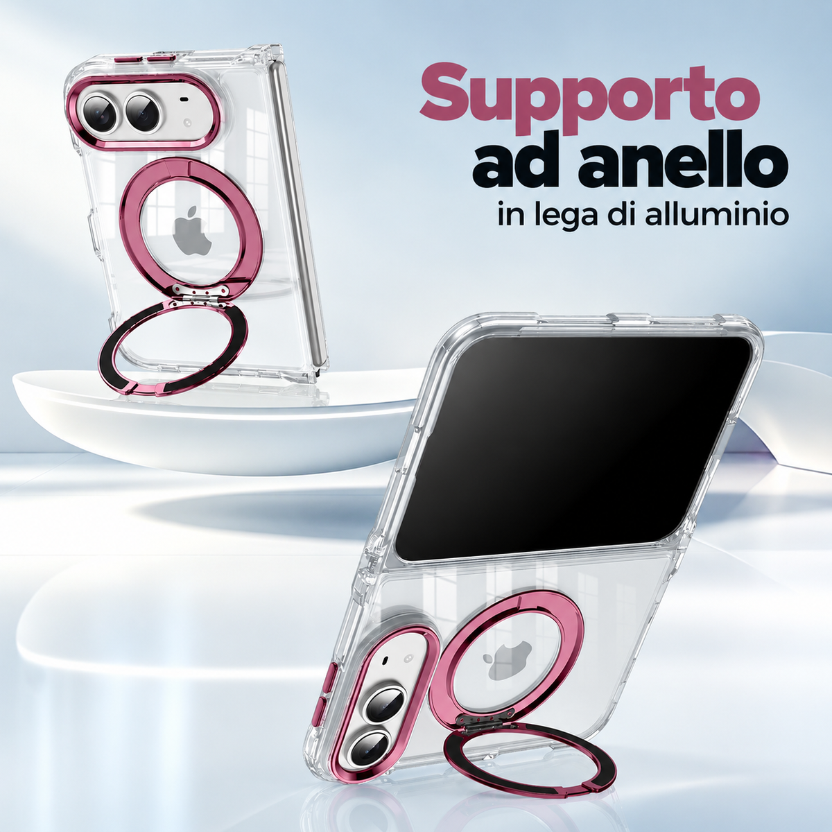 Cover Trasparente Magnetica per iPhone Duo con Supporto ad Anello 360° – Antiurto - DUO03