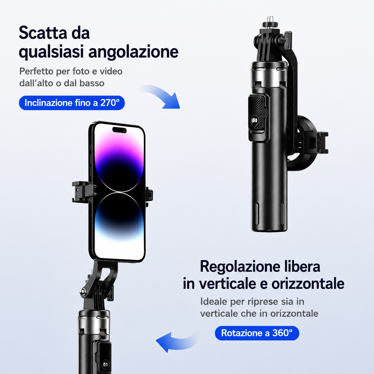 Bastone Selfie Magnetico con Treppiede Integrato, Bluetooth 5.2, Estensibile fino a 1,34 m, Supporto Smartphone MagSafe, Telecomando Wireless, Supporto da Terra per Video, Live Streaming e Foto - P135