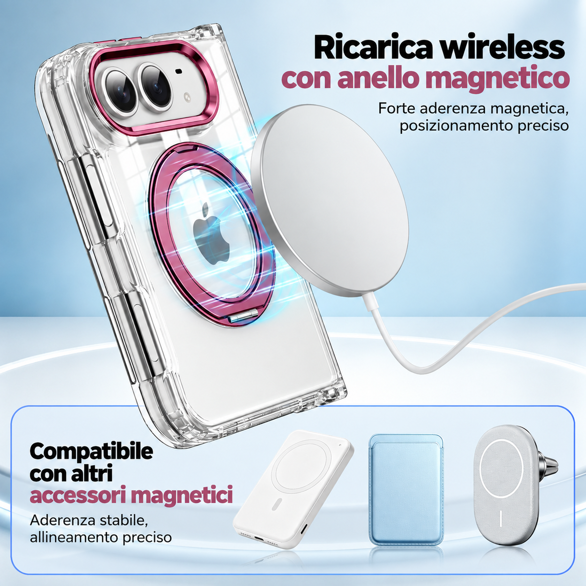 Cover Trasparente Magnetica per iPhone Duo con Supporto ad Anello 360° – Antiurto - DUO03