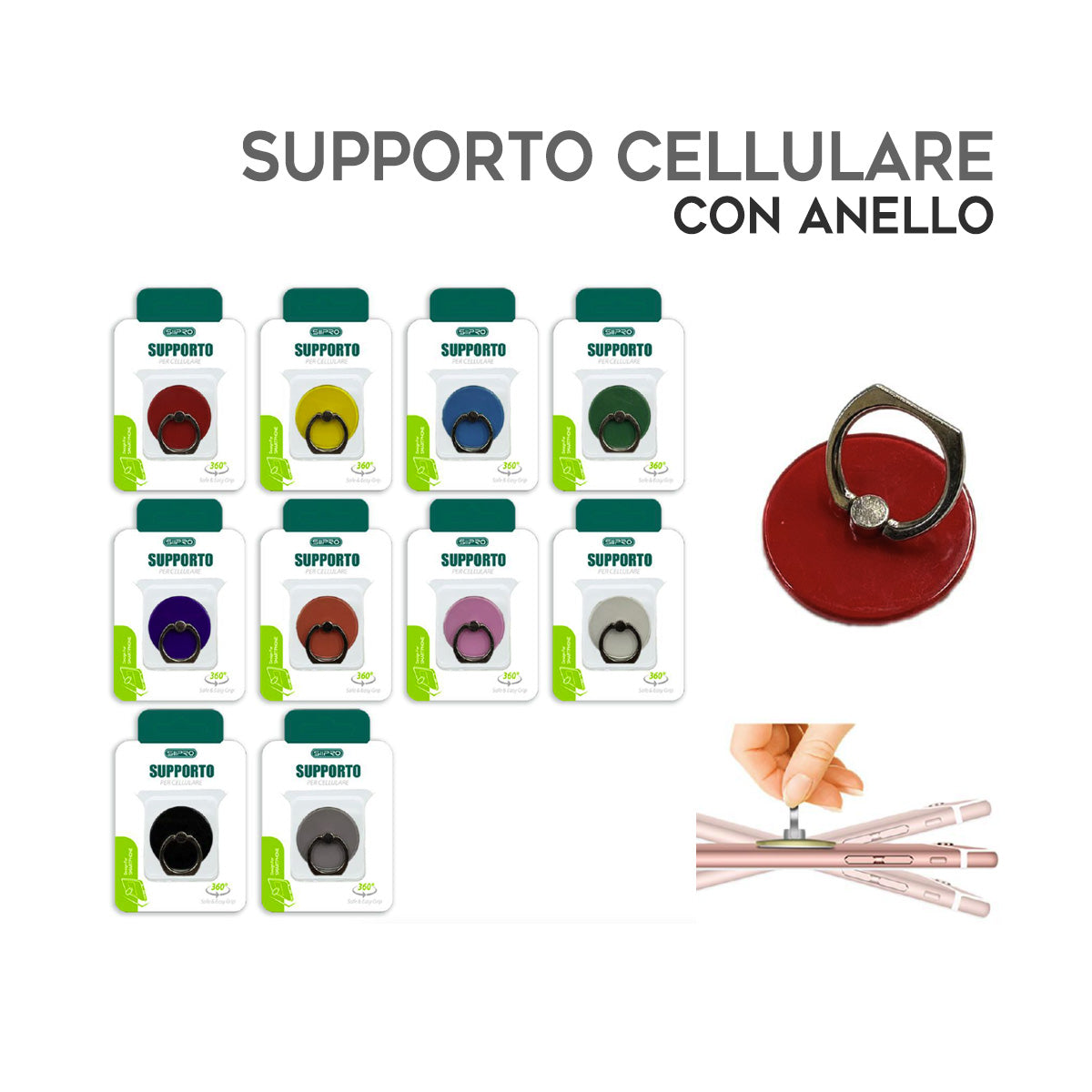 Supporto per cellulare con anello, in tinta unita – 5218-9