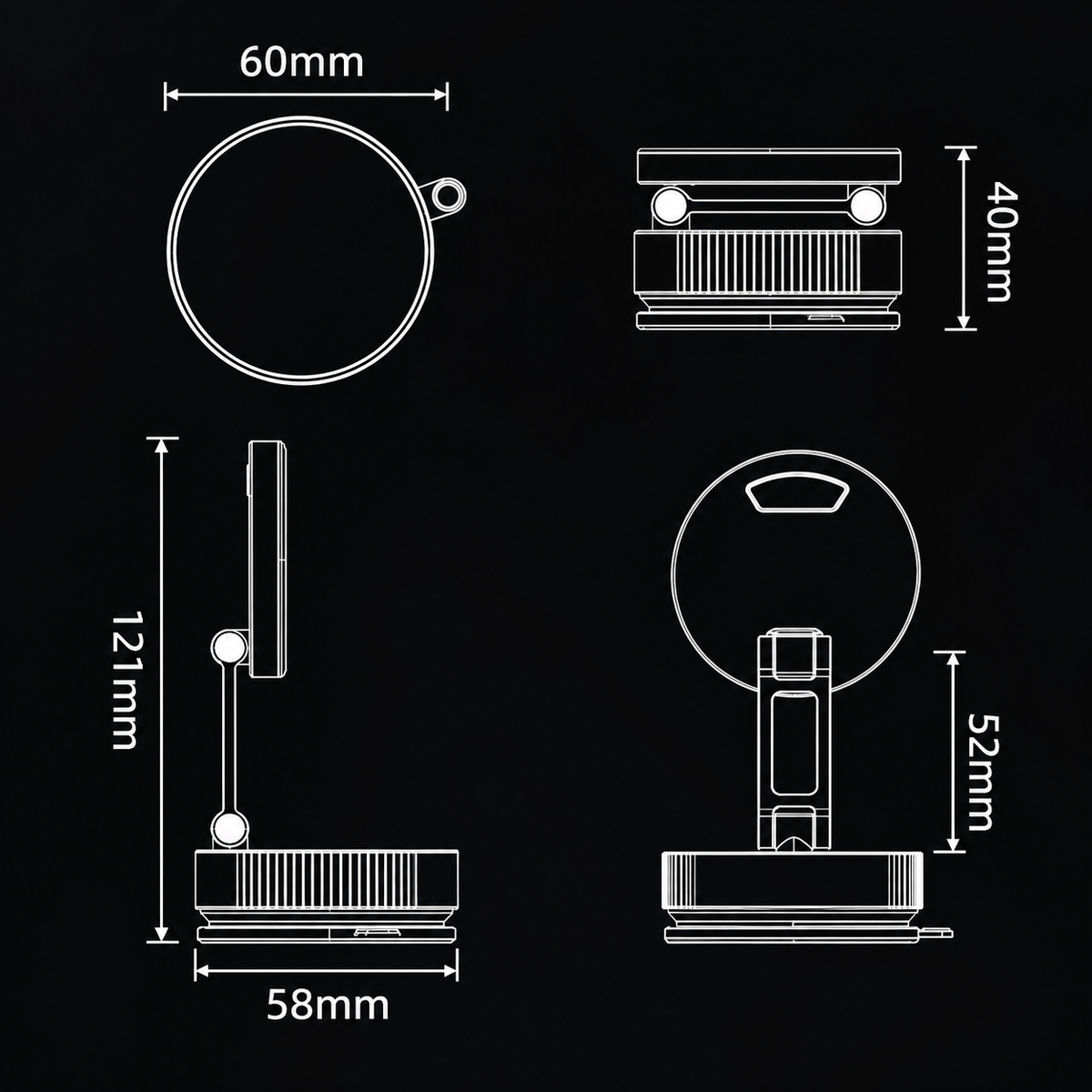 Supporto Magnetico per Smartphone K13 con Ricarica Wireless 15W e Luce RGB – Ventosa a Vuoto, Rotazione 360°, Braccio Pieghevole Regolabile, Base con Blocco a Rotazione per Auto, Scrivania e Casa-K13