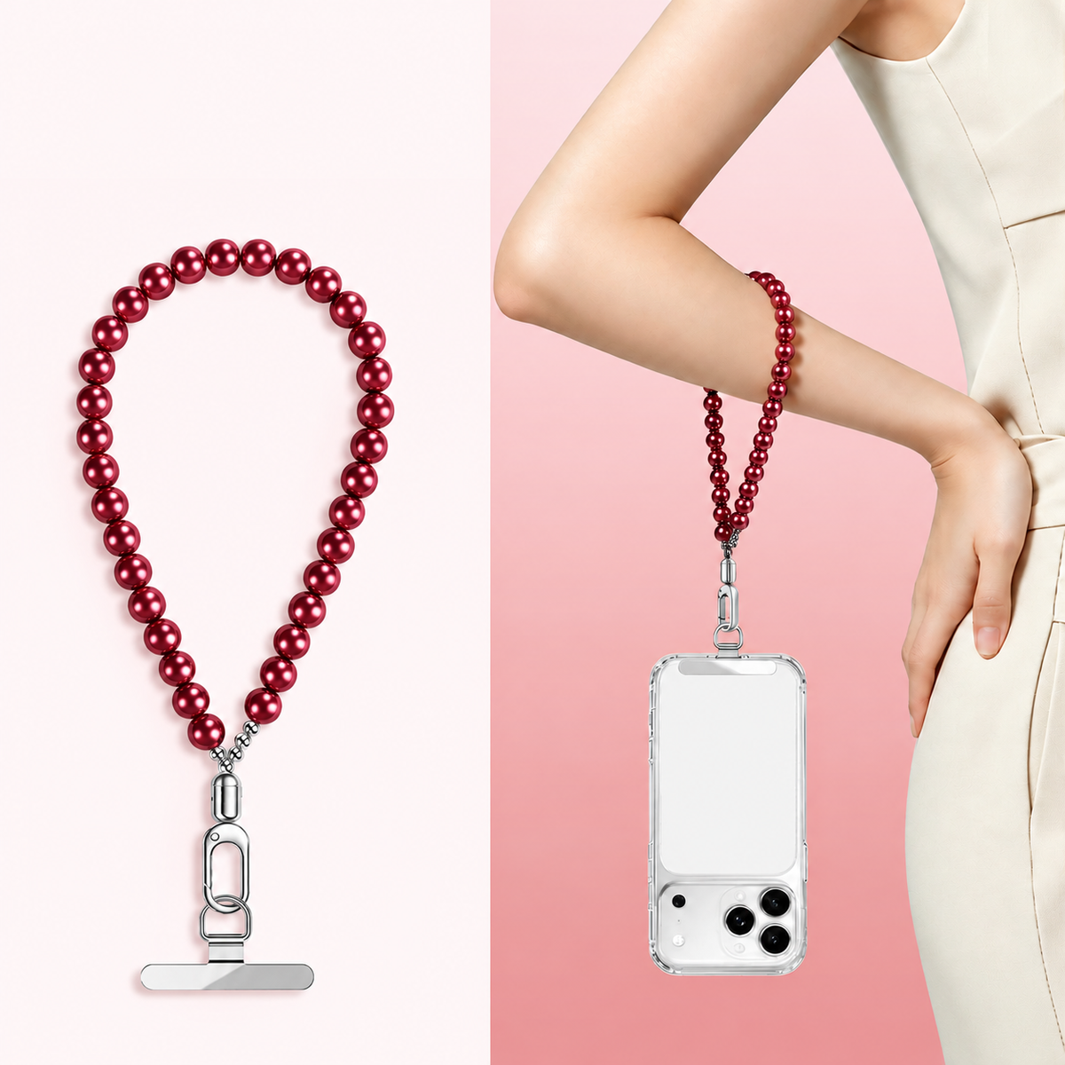 Laccetto per Cellulare con Perline Decorative – Cordino da Polso Elegante con Moschettone e Piastrina Sottile da 0,18 mm, Accessorio Fashion per Smartphone e Borsa-LC05