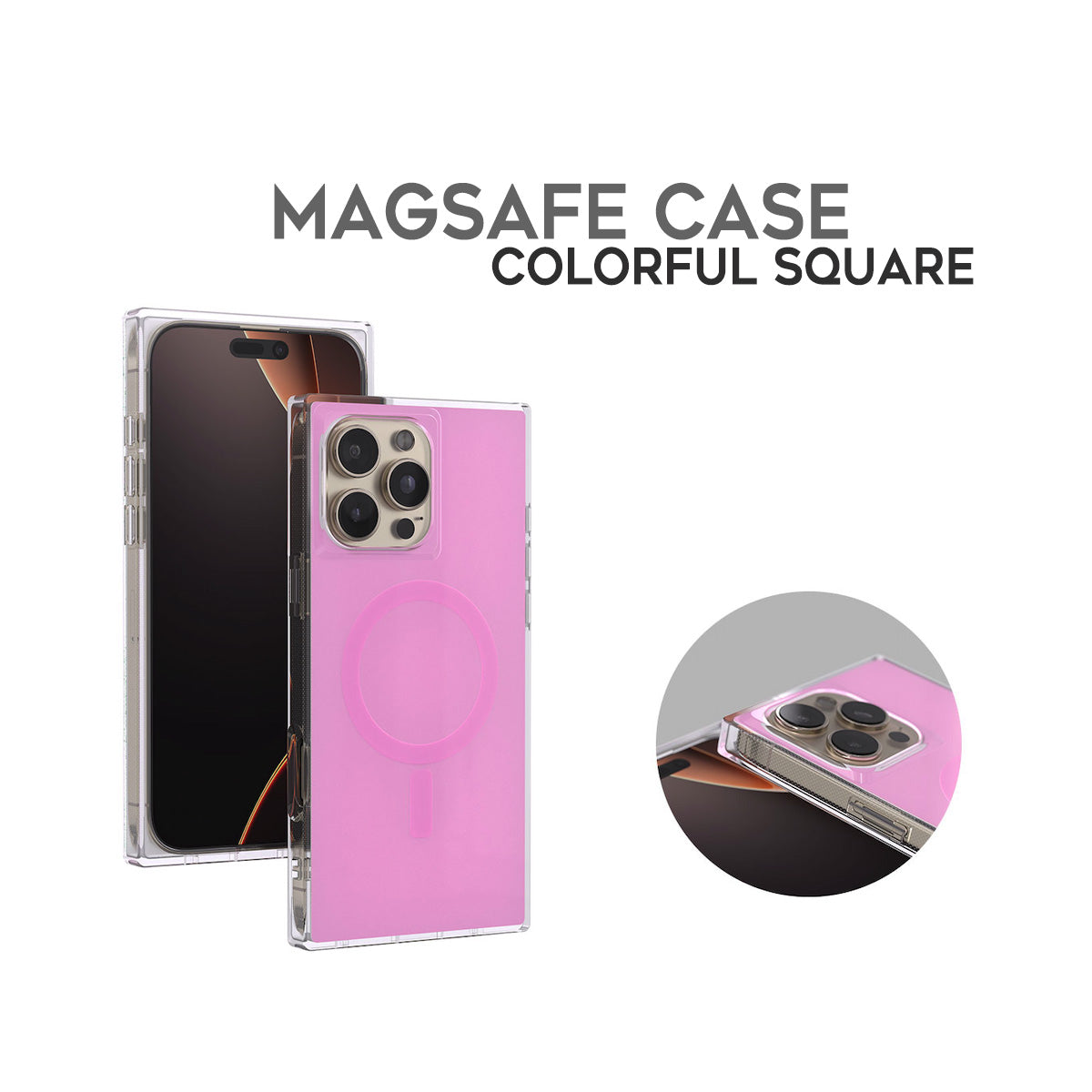 Cover per iPhone con angoli squadrati, compatibile con MagSafe, disponibile in nero e in altri colori - 6037