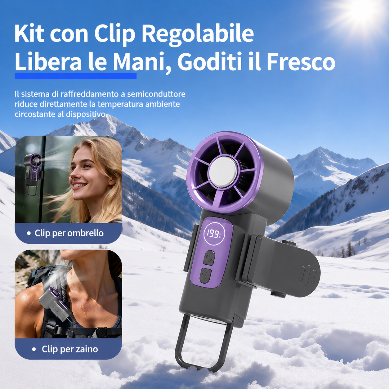 Ventilatore Mini Portatile con Raffreddamento a Semiconduttore | 199 Livelli di Velocità | Tecnologia TEC Effetto Ghiaccio | Motore da 11.000 giri/min | Display LED | Clip Regolabile | Ricarica USB | Ideale per Viaggi e Ufficio-Y51