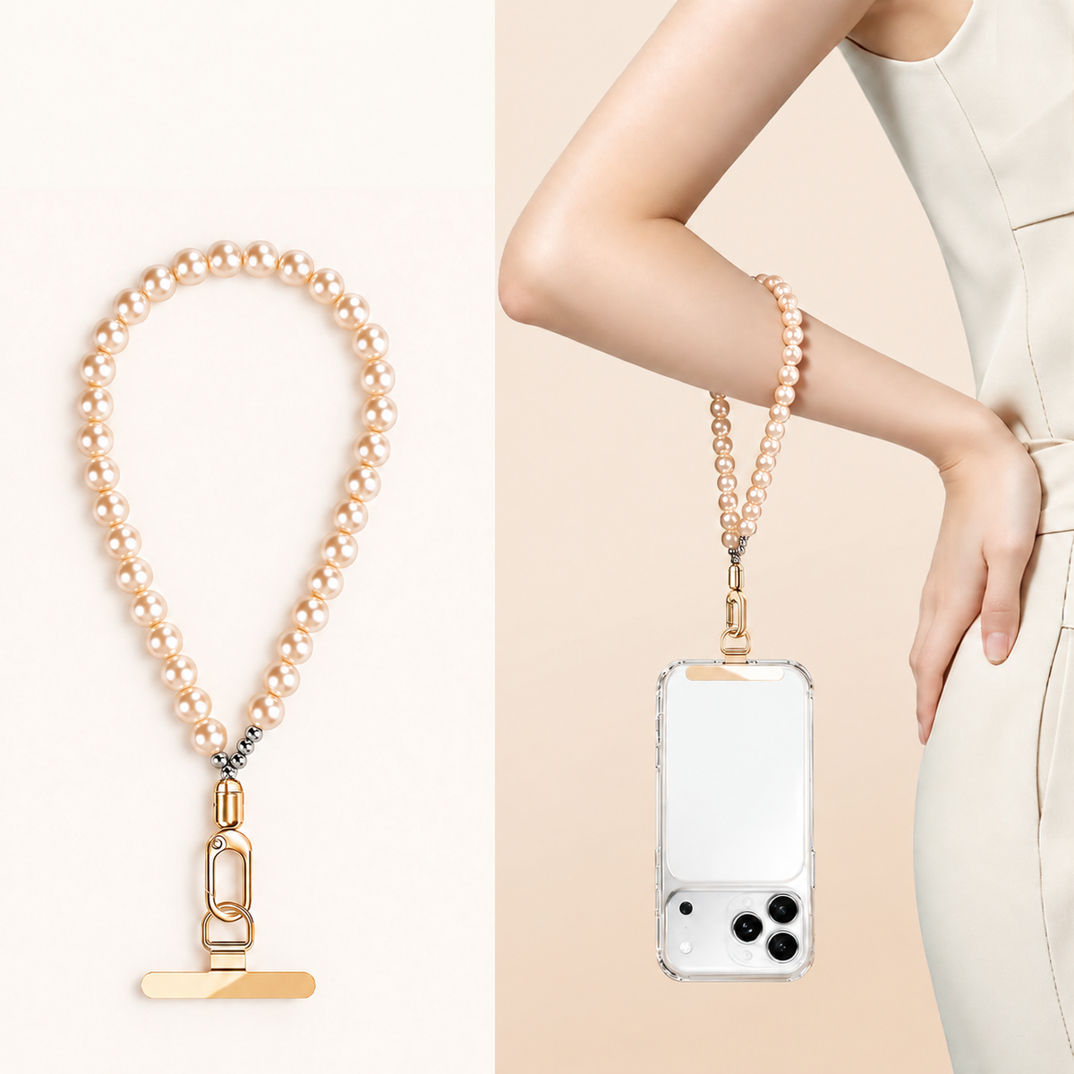 Laccetto per Cellulare con Perline Decorative – Cordino da Polso Elegante con Moschettone e Piastrina Sottile da 0,18 mm, Accessorio Fashion per Smartphone e Borsa-LC05