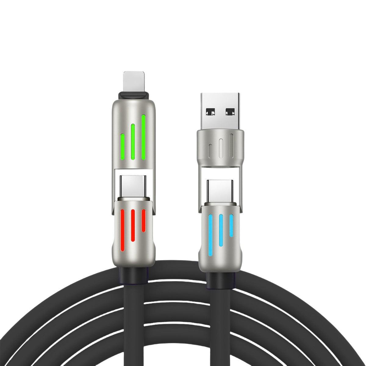 Cavo Bestseller 240W RGB con Luce a Colonna|4 in 1 Due-in-Due|Compatibile Android/ Apple / Type-C Mod. CV11